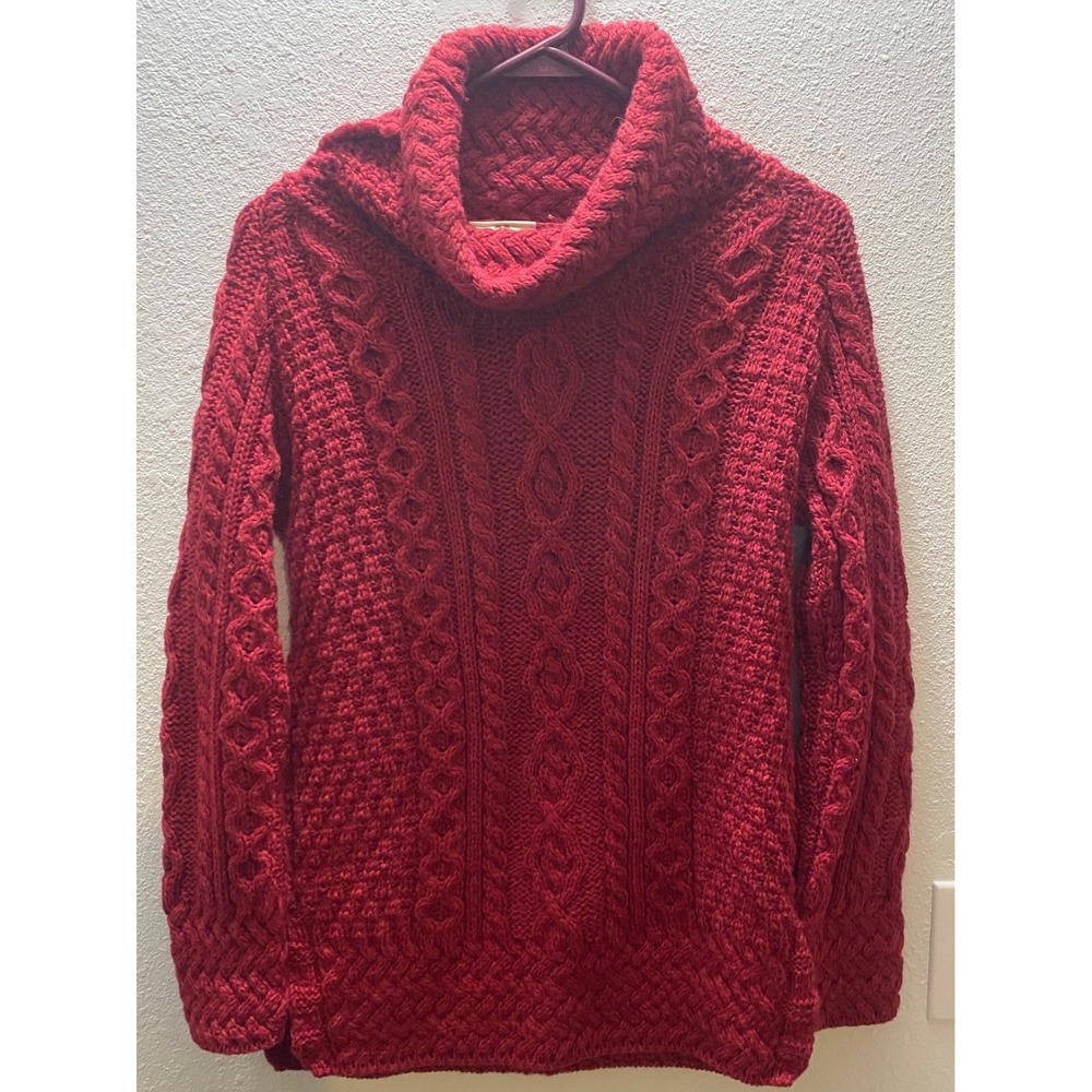 Carrigdonn Merino Wool Cable Knit Cowl Neck Sweater Women's Small